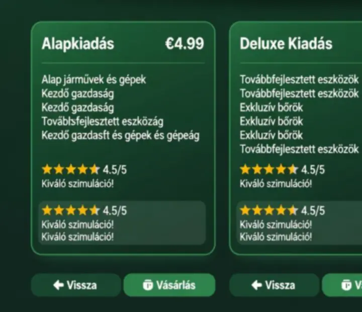 Csomagválasztó felület a Farming Simulator 23 Mobile Standard és Prémium csomagokhoz